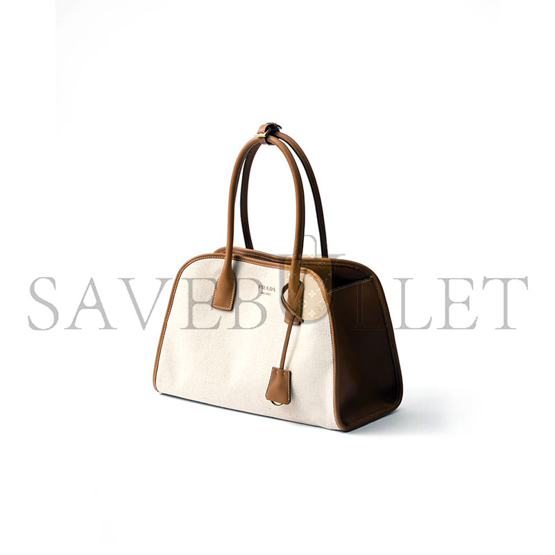PRADA MEDIUM LINEN BLEND AND LEATHER TOTE BAG 1BG572 (35*22*18cm) PRADA MEDIUM LINEN BLEND AND LEATHER TOTE BAG 1BG572 (35*22*18cm)